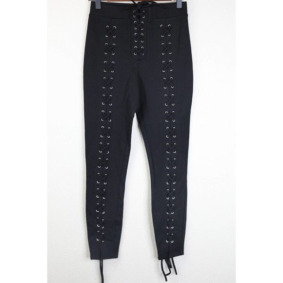 LPA Womens Black Grommet Lace Up Front Pants Size Small High Rise Skinny - Picture 1 of 11